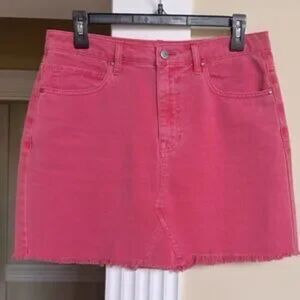 tgla Pink Denim Mini Skirt with Frayed Hem